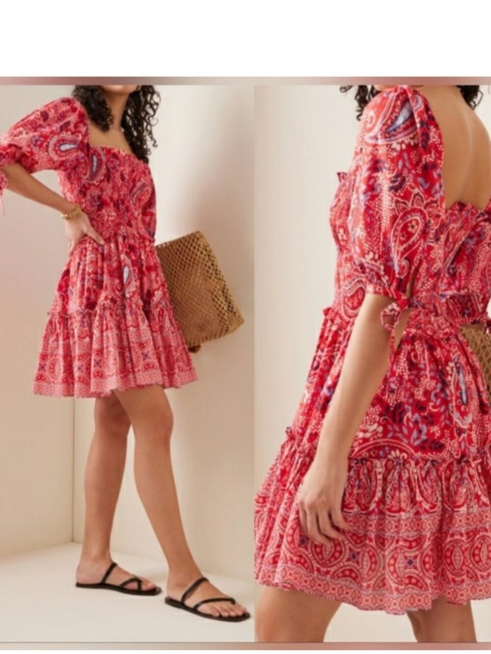 Cara Cara Lenny Dress In Red Paisley Border Spice Size Small